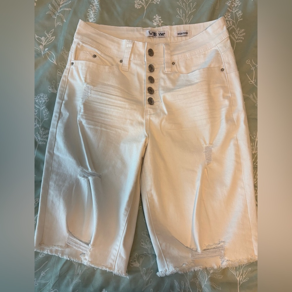 YMI White Distressed Jean Shorts